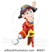 Vector Illustration of a Happy Young Pirate Captain Looking Around a Sign by AtStockIllustration