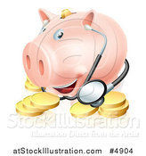 Vector Illustration of a Health Care Piggy Bank with a Stethoscope and Gold Coins by AtStockIllustration