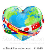 Vector Illustration of a Heart Earth Globe with National Flag Sashes by AtStockIllustration
