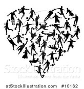Vector Illustration of a Heart Made of Black Silhouetted Soccer Players in Action by AtStockIllustration