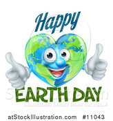 Vector Illustration of a Heart Shaped Globe Mascot Giving Two Thumbs Up, with Happy Earth Day Text by AtStockIllustration