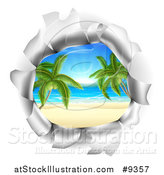 Vector Illustration of a Hole in a 3d Wall, Revealing a Tropical Beach by AtStockIllustration