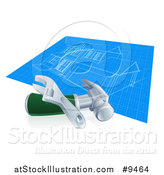 Vector Illustration of a Home Blueprints with a Wrench and Hammer by AtStockIllustration