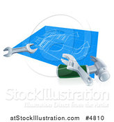 Vector Illustration of a Home Blueprints with Tools by AtStockIllustration