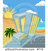 Vector Illustration of a Hotel on a Tropical Beachfront by AtStockIllustration