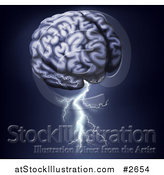 Vector Illustration of a Human Brain with Lightning Shooting from the Bottom by AtStockIllustration