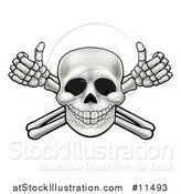 Vector Illustration of a Human Skull over Crossbone Arms Giving Thumbs up by AtStockIllustration