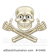 Vector Illustration of a Human Skull with Eyeballs, over Crossbone Arms Giving Thumbs up by AtStockIllustration