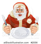 Vector Illustration of a Hungry Santa Seated with a Blank Plate by AtStockIllustration