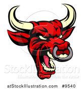 Vector Illustration of a Intimidating Red Bull with Nose Ring - Mascot Style by AtStockIllustration