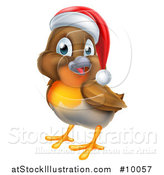 Vector Illustration of a Jolly Christmas Robin in a Santa Hat, Facing Left by AtStockIllustration