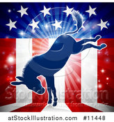 Vector Illustration of a Kicking Democratic Donkey over an American Flag Themed Burst by AtStockIllustration