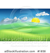Vector Illustration of a Landscape Background of the Sun Rising over Mountains and Hills by AtStockIllustration