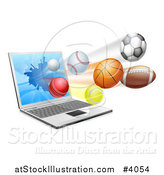 Vector Illustration of a Laptop Computer and Sports Balls Flying from the Screen by AtStockIllustration