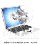 Vector Illustration of a Laptop Screen with Gears Emerging by AtStockIllustration