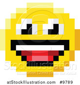 Vector Illustration of a Laughing 8 Bit Video Game Style Emoji Smiley Face by AtStockIllustration
