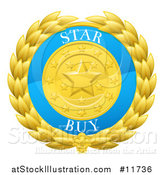 Vector Illustration of a Laurel Wreath Badge with Star Buy Text by AtStockIllustration