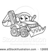 Vector Illustration of a Lineart Bulldozer Digger Mascot Character by AtStockIllustration