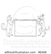 Vector Illustration of a Lineart Cat and Dog Standing up and Framing a Sign by AtStockIllustration