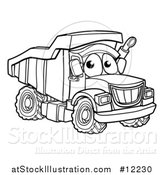 Vector Illustration of a Lineart Dump Truck Mascot Character by AtStockIllustration