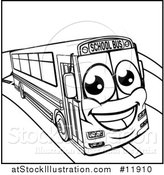 Vector Illustration of a Lineart Happy School Bus Mascot by AtStockIllustration