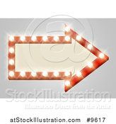 Vector Illustration of a Lit Theater Arrow Shaped Sign with Lights, on Gray by AtStockIllustration