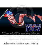 Vector Illustration of a Long Waving American Flag and Fourth of July Text on Black and Dark Blue by AtStockIllustration