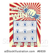 Vector Illustration of a Lottery Instant Scratch and Win Scratchcard with a Fist Holding Cash and Rays by AtStockIllustration