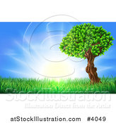 Vector Illustration of a Lush Tree and Grass at Sunrise by AtStockIllustration
