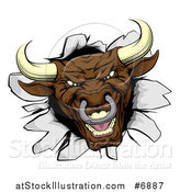 Vector Illustration of a Mad Aggressive Brown Bull Breaking Through a Wall by AtStockIllustration
