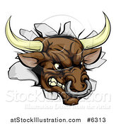 Vector Illustration of a Mad Aggressive Bull Breaking Through a Wall by AtStockIllustration