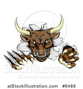 Vector Illustration of a Mad Aggressive Bull Monster Clawing Through a Wall by AtStockIllustration