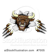 Vector Illustration of a Mad Aggressive Clawed Bull Monster Slashing Through a Wall by AtStockIllustration
