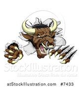 Vector Illustration of a Mad Aggressive Clawed Bull Monster Slashing Through a Wall by AtStockIllustration