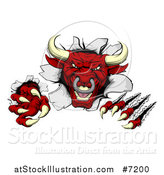 Vector Illustration of a Mad Aggressive Clawed Red Bull Monster Slashing Through a Wall 2 by AtStockIllustration