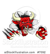 Vector Illustration of a Mad Aggressive Clawed Red Bull Monster Slashing Through a Wall by AtStockIllustration