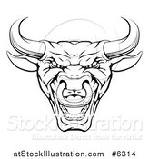 Vector Illustration of a Mad Black and White Bull Mascot Head by AtStockIllustration