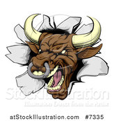 Vector Illustration of a Mad Brown Bull Breaking Through a Wall by AtStockIllustration