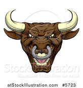 Vector Illustration of a Mad Brown Bull Mascot Head by AtStockIllustration