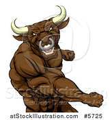 Vector Illustration of a Mad Brown Bull or Minotaur Mascot Punching by AtStockIllustration