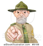 Vector Illustration of a Mad Caucasian Male Army Boot Camp Drill Sergeant Pointing at You by AtStockIllustration