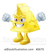 Vector Illustration of a Mad Cheese Wedge Waving Fists by AtStockIllustration