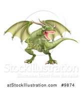 Vector Illustration of a Mad Green Dragon with a Horned Nose by AtStockIllustration