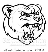 Vector Illustration of a Mad Grizzly Bear Mascot Head, Black and White by AtStockIllustration
