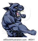 Vector Illustration of a Mad Muscular Black Panther Man Mascot Punching by AtStockIllustration