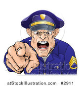 Vector Illustration of a Mad Police Officer Spitting Shouting and Pointing Outwards by AtStockIllustration