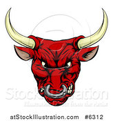 Vector Illustration of a Mad Red Bull Mascot Head by AtStockIllustration