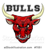 Vector Illustration of a Mad Snarling Red Bull Mascot Head and Text by AtStockIllustration