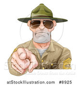 Vector Illustration of a Mad White Male Army Boot Camp Drill Sergeant Wearing Sunglasses and Pointing at You by AtStockIllustration