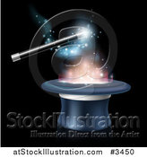 Vector Illustration of a Magic Wand and Sparkles over a Top Hat on Black by AtStockIllustration